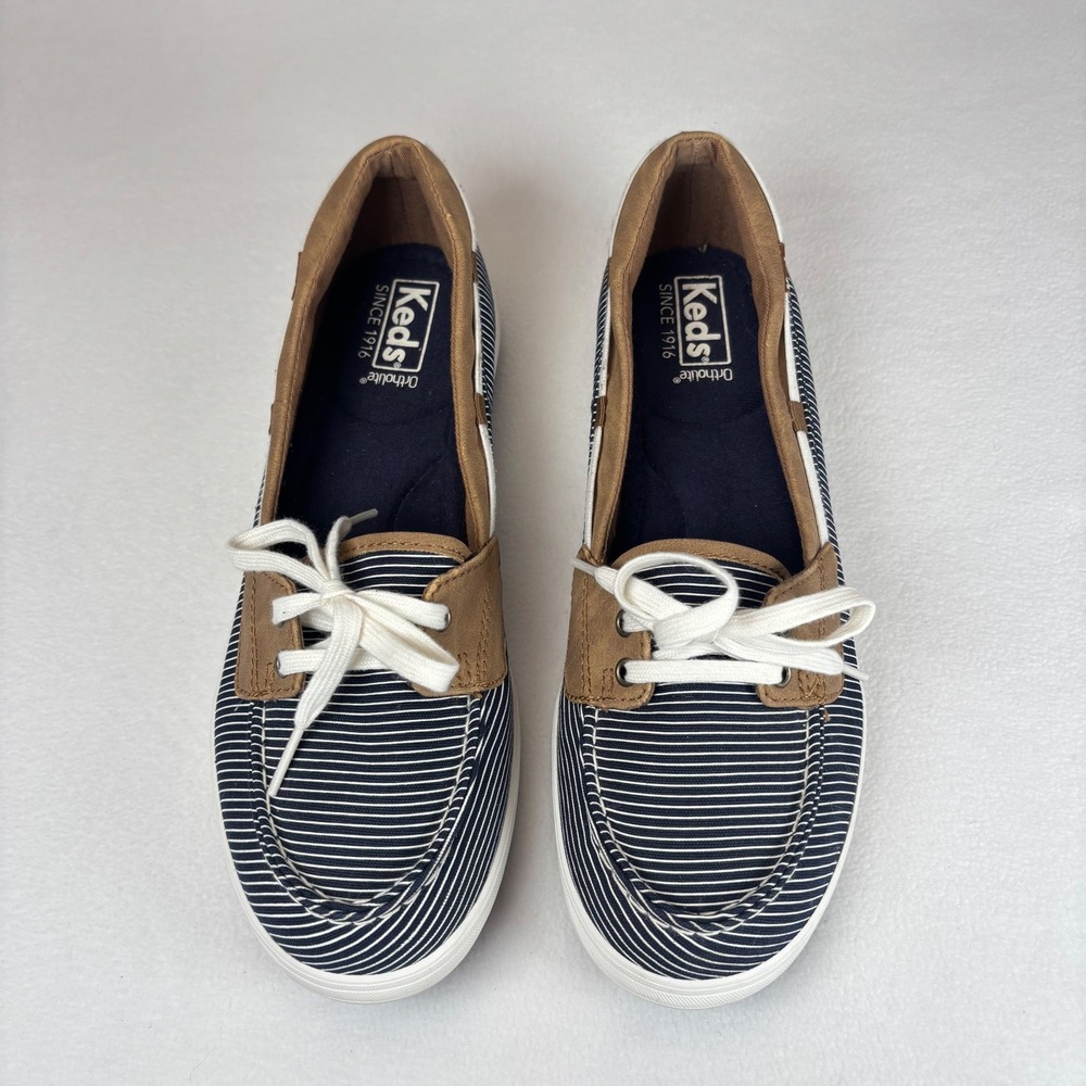 Keds Coastal Nautical Boat Shoes Blue White Striped Canvas Preppy Comfort Sz 8 - Picture 9 of 11